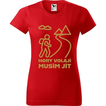 Dámské tričko DOBRÝ TRIKO Dámské tričko s potiskem Hory volají, musím jít Barva: Červená, Velikost: 3XL
