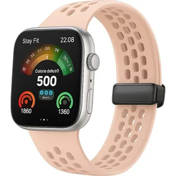 Příslušenství k chytrým hodinkám eses Silikonový dírkovaný řemínek s magnetickou přezkou pro Huawei Watch Fit 3, 4 a 4 Pro - Růžový