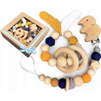 Klip na dudlík + kousátko, Ekologická dárková sada pro miminko