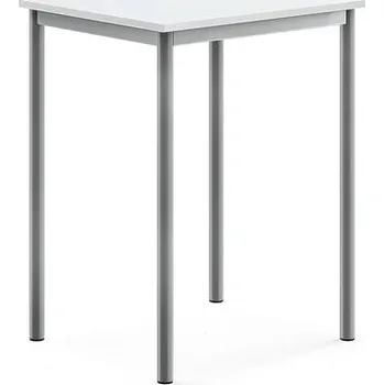 Jídelní stůl Stůl SONITUS, 700x600x900 mm, stříbrné nohy, HPL deska tlumící hluk, bílá