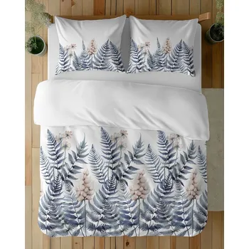 Povlečení Povlečení 220x200 bílé modré kapradiny květiny 5248 B Bavlna 48