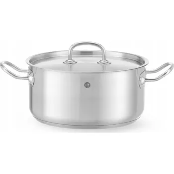 Hrnec NÍZKÝ PLYTKÝ HRNEC S POKLICÍ, GASTRONOMICKÝ, OCELOVÝ, 4,9L, 24CM HENDI