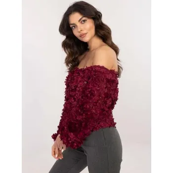 Dámské tričko Vínová společenská halenka s květinovou aplikací