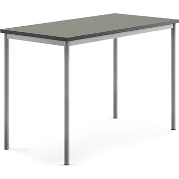 Jídelní stůl Stůl SONITUS, 1400x700x900 mm, stříbrné nohy, deska s linoleem, tmavě šedá