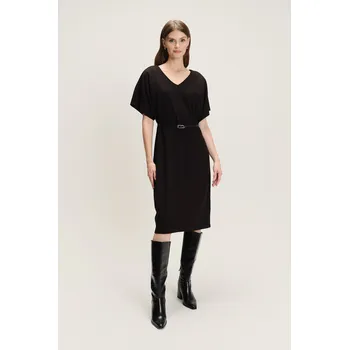 Dámské šaty Greenpoint viskózové midi šaty s netopýřími rukávy černé Velikost: M