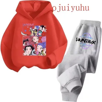 KPop Demon Hunters (Lovkyně démonů) Tepláková souprava KPop Demon Hunters (Huntrix), šedé tepláky Barva: červená mikina-šedé tepláky, Velikost: 150