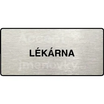Informační tabulka Stříbrný piktogram "LÉKÁRNA" s černým&nbsp;textem a rámečkem&nbsp;-