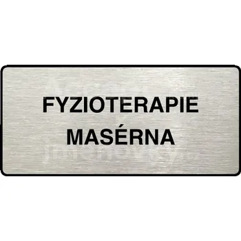 Informační tabulka Stříbrný piktogram "FYZIOTERAPIE - MASÉRNA" s černým&nbsp;textem a rámečkem&nbsp;-