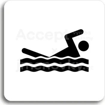 Informační tabulka Bílý piktogram "bazén venkovní" s černým textem bez rámečku&nbsp;-