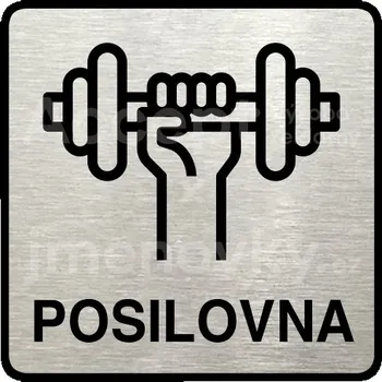 Informační tabulka Stříbrný piktogram "posilovna" s černým&nbsp;textem a rámečkem&nbsp;-