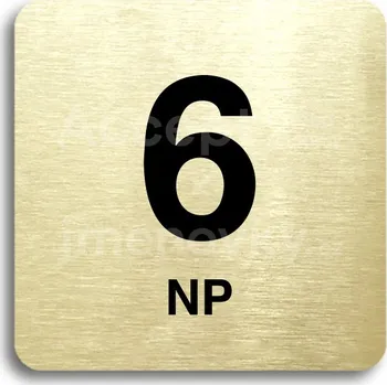 Informační tabulka Zlatý piktogram "6 NP" s černým textem bez rámečku -