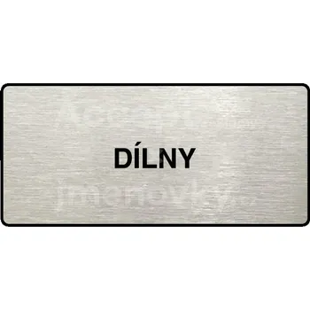 Informační tabulka Stříbrný piktogram "DÍLNY" s černým&nbsp;textem a rámečkem&nbsp;-
