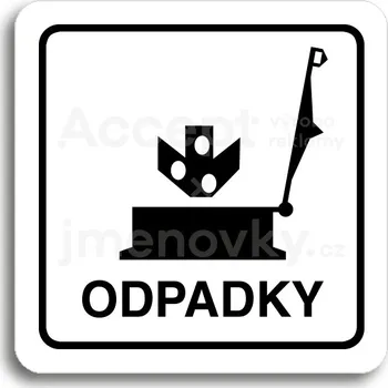 Informační tabulka Bílý piktogram "odpadky" s černým textem a rámečkem&nbsp;-