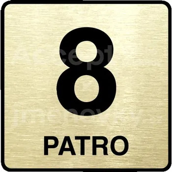 Informační tabulka Zlatý piktogram "8 patro" s černým&nbsp;textem a rámečkem&nbsp;-