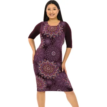 Dámské šaty Himalife Šaty s 3/4 rukávem Ellen - vínová Velikost: 3XL - Móda pro plnoštíhlé, Oblečení nadměrné velikosti