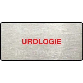 Informační tabulka Stříbrný piktogram "UROLOGIE" s červeným textem a rámečkem -