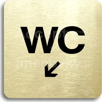 Informační tabulka Zlatý piktogram "WC vlevo dolů" s černým&nbsp;textem bez rámečku&nbsp;-
