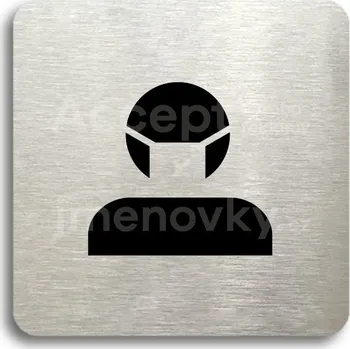 Informační tabulka Stříbrný piktogram "rouška III" s černým textem bez rámečku - 80 x 80 mm