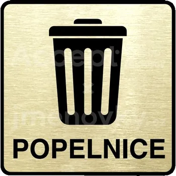 Informační tabulka Zlatý piktogram "popelnice III" s černým textem a rámečkem -