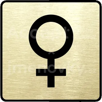Informační tabulka Zlatý piktogram "WC ženy IV" s černým&nbsp;textem a rámečkem&nbsp;-