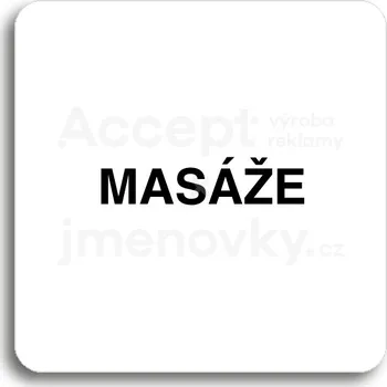 Značení Bílý piktogram "masáže" s černým textem bez rámečku&nbsp;-