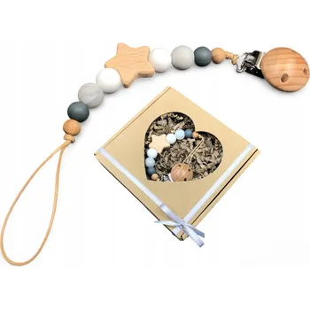 Klip na dudlík hvězdička dřevěný v eko krabičce