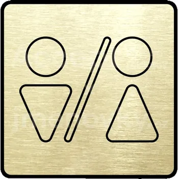 Informační tabulka Zlatý piktogram "WC muži, ženy V" s černým textem a rámečkem -