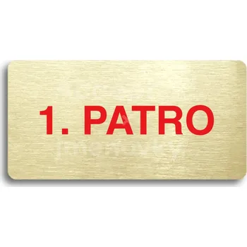 Informační tabulka Zlatý piktogram "1. PATRO" s červeným textem bez rámečku -