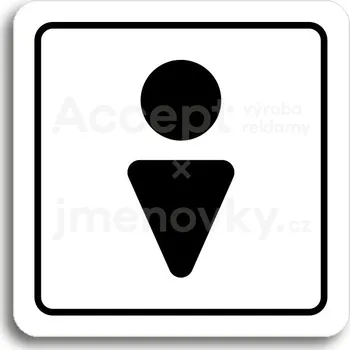 Informační tabulka Bílý piktogram "WC muži II" s černým textem a rámečkem -