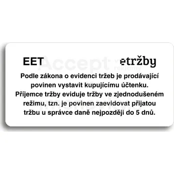 Informační tabulka Bílý piktogram "EET - zjednodušený režim" s černým textem bez rámečku&nbsp;-