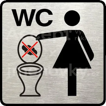 Informační tabulka Stříbrný&nbsp;piktogram "zákaz vhazování předmětů do WC" s červeným textem a rámečkem&nbsp;-