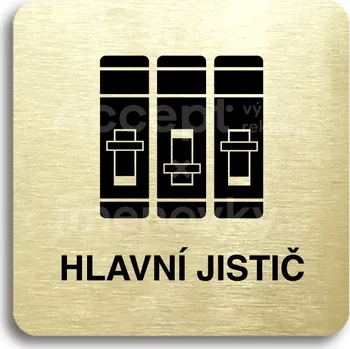 Informační tabulka Zlatý piktogram "hlavní jistič" s černým&nbsp;textem bez rámečku&nbsp;-