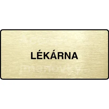 Informační tabulka Zlatý piktogram "LÉKÁRNA" s černým&nbsp;textem a rámečkem&nbsp;-