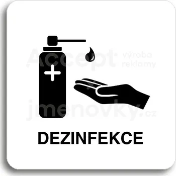 Informační tabulka Bílý piktogram "dezinfekce II" s černým textem bez rámečku&nbsp;-