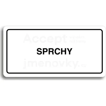 Informační tabulka Bílý piktogram "SPRCHY" s černým textem a rámečkem&nbsp;-