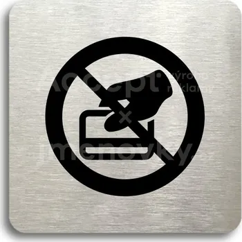 Informační tabulka Stříbrný piktogram "zákaz placení kartou" s černým&nbsp;textem bez rámečku -