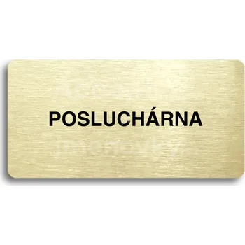 Informační tabulka Zlatý piktogram "POSLUCHÁRNA" s černým&nbsp;textem bez rámečku&nbsp;-