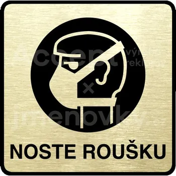 Značení Zlatý piktogram "noste roušku" s černým textem a rámečkem -