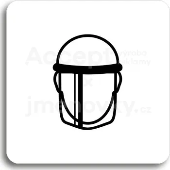 Informační tabulka Bílý piktogram "ochranný štít V" s černým textem bez rámečku - 80 x 80 mm