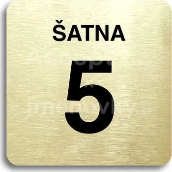 Informační tabulka Zlatý piktogram "šatna 5" s černým textem bez rámečku - 80 x 80 mm