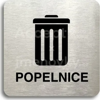 Informační tabulka Stříbrný piktogram "popelnice II" s černým textem bez rámečku -