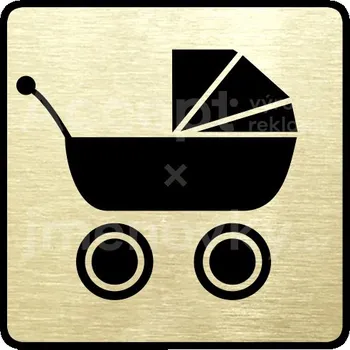 Informační tabulka Zlatý piktogram "kočárkárna" s černým textem a rámečkem -