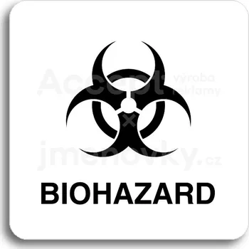 Informační tabulka Bílý piktogram "biohazard II" s černým textem bez rámečku&nbsp;-