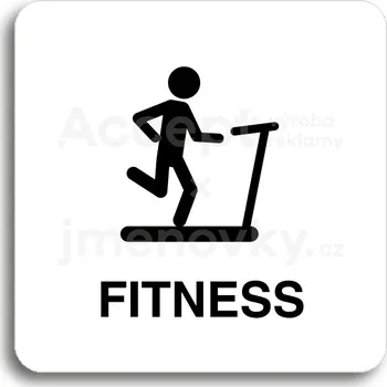 Informační tabulka Bílý piktogram "fitness IV" s černým textem bez rámečku&nbsp;-