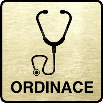 Informační tabulka Zlatý piktogram "ordinace IV" s černým&nbsp;textem a rámečkem&nbsp;-