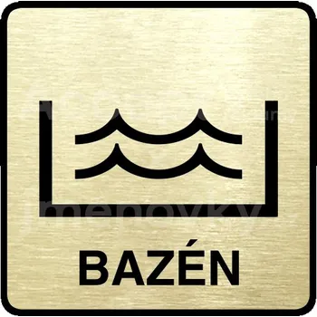 Informační tabulka Zlatý piktogram "bazén" s černým&nbsp;textem a rámečkem&nbsp;-