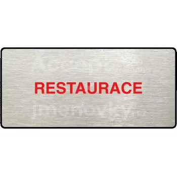 Informační tabulka Stříbrný piktogram "RESTAURACE" s červeným textem a rámečkem -