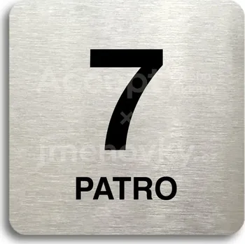 Informační tabulka Stříbrný piktogram "7 patro" s černým&nbsp;textem bez rámečku -