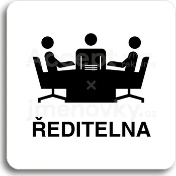 Informační tabulka Bílý piktogram "ředitelna" s černým textem bez rámečku&nbsp;-