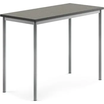 Jídelní stůl Stůl SONITUS, 1200x600x900 mm, stříbrné nohy, deska s linoleem, tmavě šedá